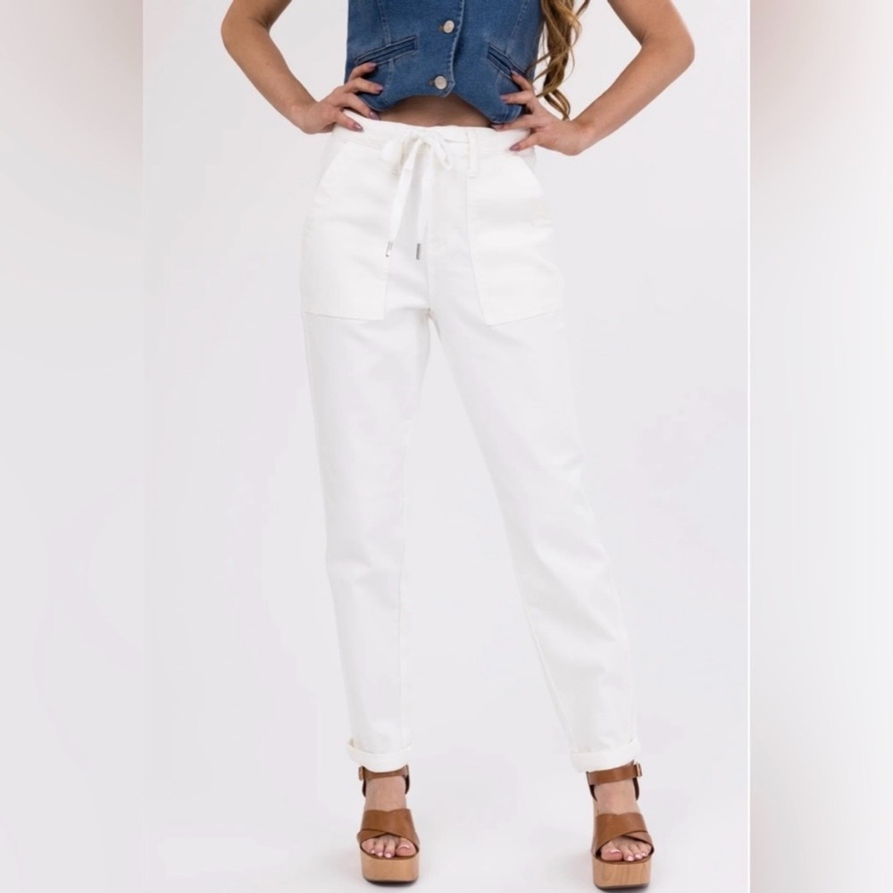 White High-Waist Drawstring Women's Jeans